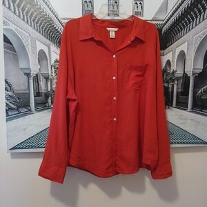 H&M Vibrant Red Linen Blend Shirt